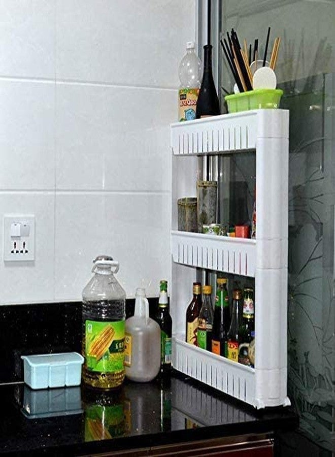 Divik 3 Layer Slim Side Space Saving Storage Organizer Rack Shelf with Wheels for Easy Movement Spice Bottle Rack Trolley Cart for Dining, Kitchen, Bathroom Standing Shelf (1Pcs) - Image 2